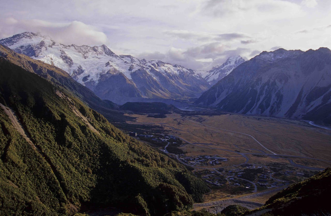 Mt Cook Village with Wakefiled Ridge on the right. Photo: Shaun Barnett