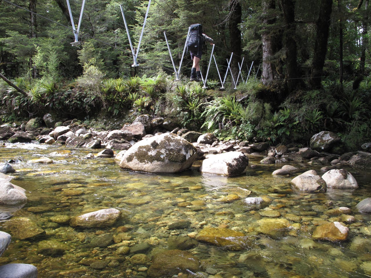 Crossing the Rata Burn near Lake Hauroko.