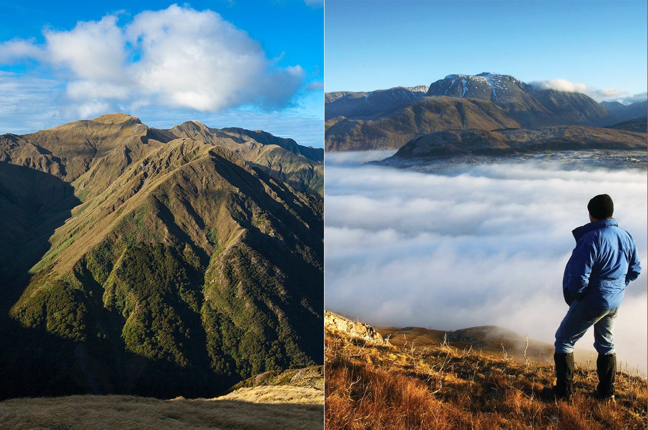 Mt Hector, left, and Ben Nevis are popular climbs on which the danger is underrated. Photo: Mark Watson (Mt Hector)