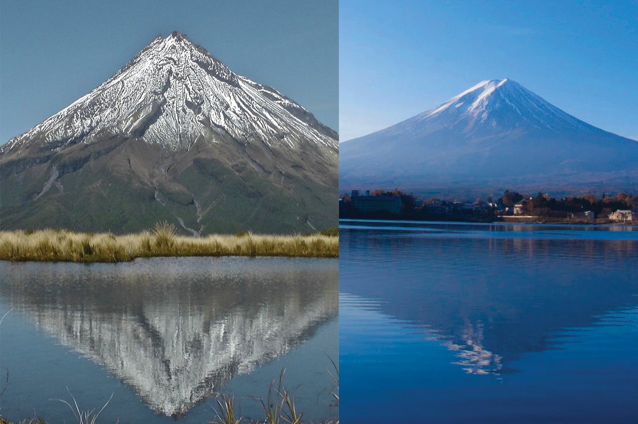 Which one’s which? Both look like your classic cartoon summits. (FYI, Taranaki is on the left.)