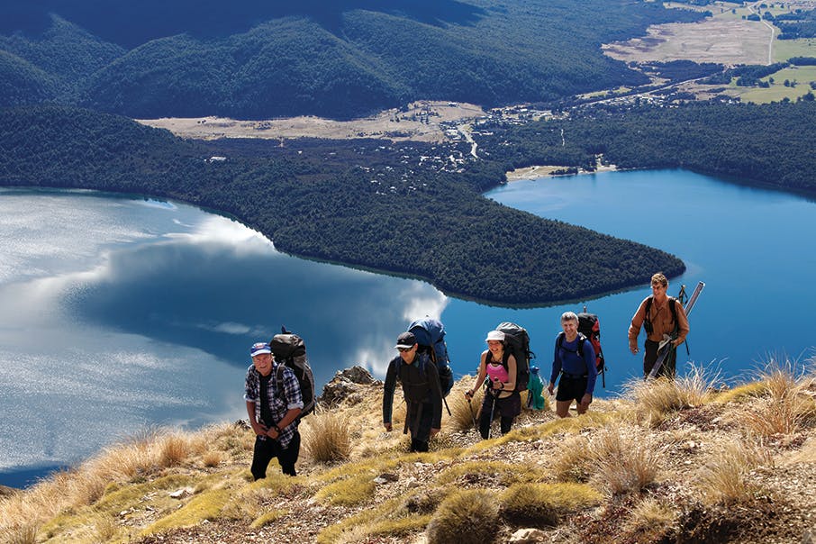 Climbing Mt Robert en route to Lake Angelus Hut. Photo: Ray Salisbury