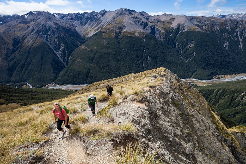 The track to Avalanche Peak overlooks Arthur’s Pass and the Bealey Valley. Photo: Mark Watson