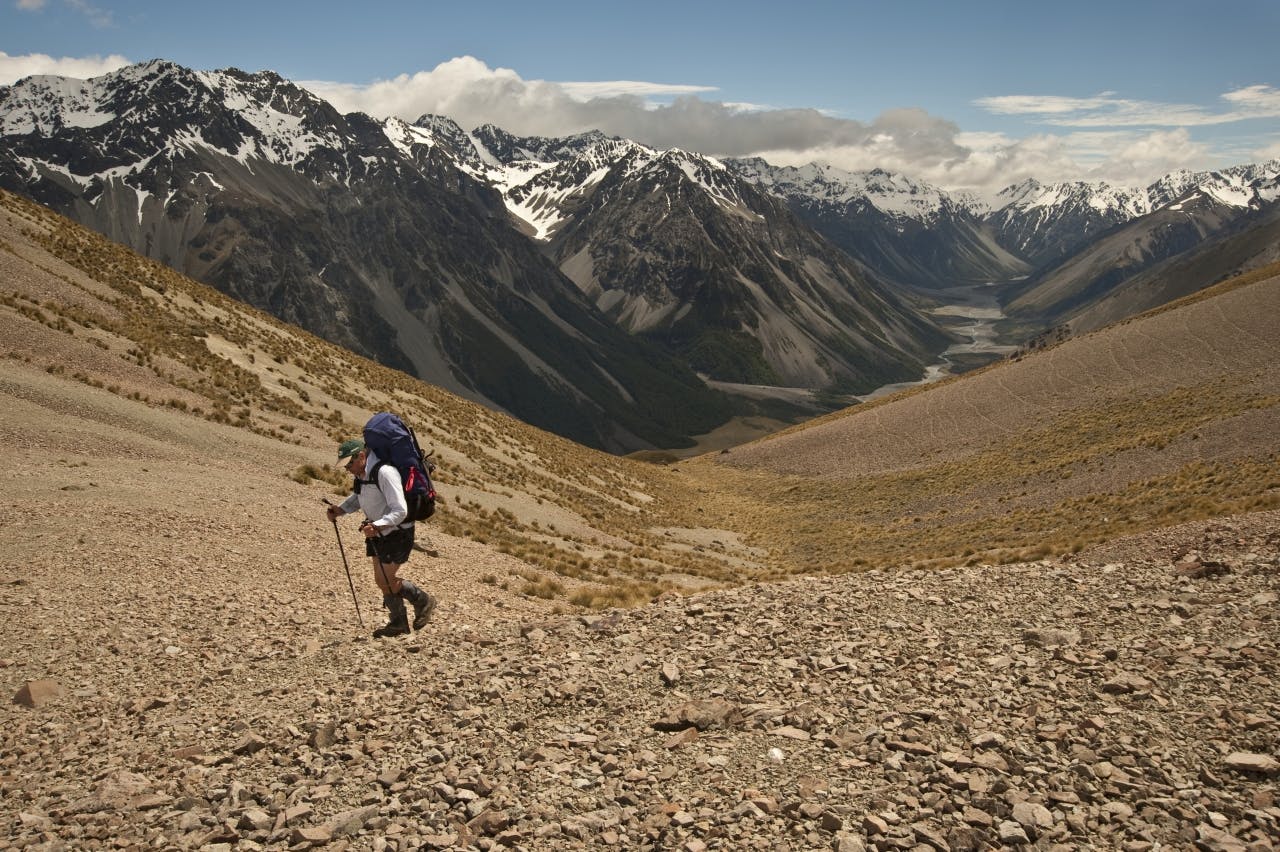 Crossing the Potts Range with the Lawrence Valley and Jollie Range beyond. Photo: Shaun Barnett/Black Robin Photography