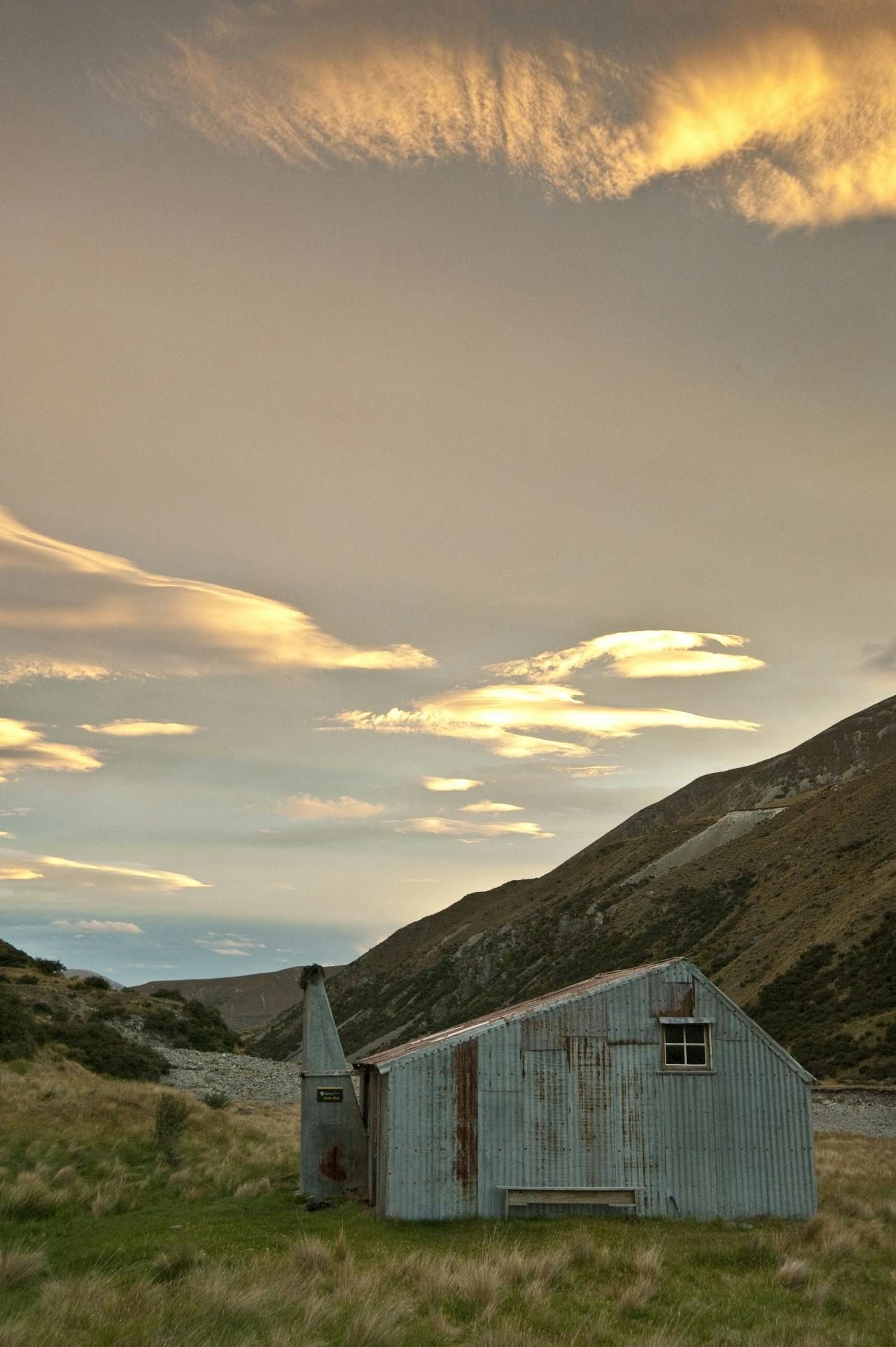 Sunset over Potts hut. Photo: Shaun Barnett/Black Robin Photography
