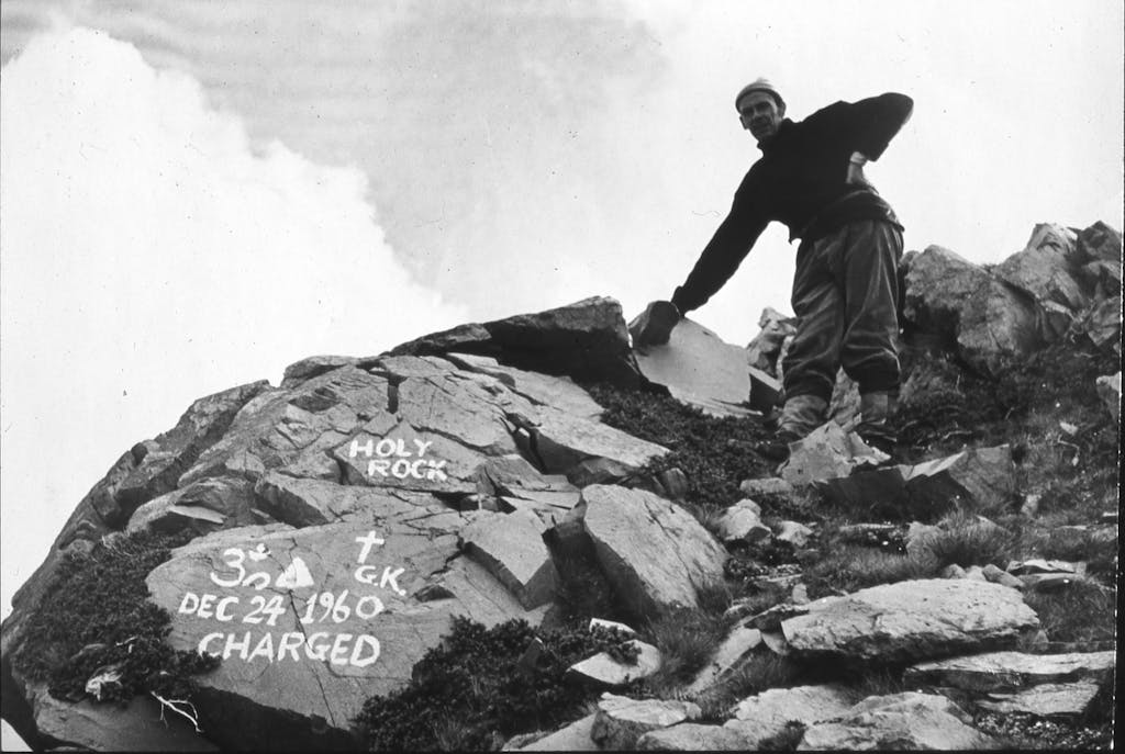 George King, the founder of the Aetherius Society, at the 'charged spot' on Mt Wakefield in 1960. Photo: Aetherius Society 