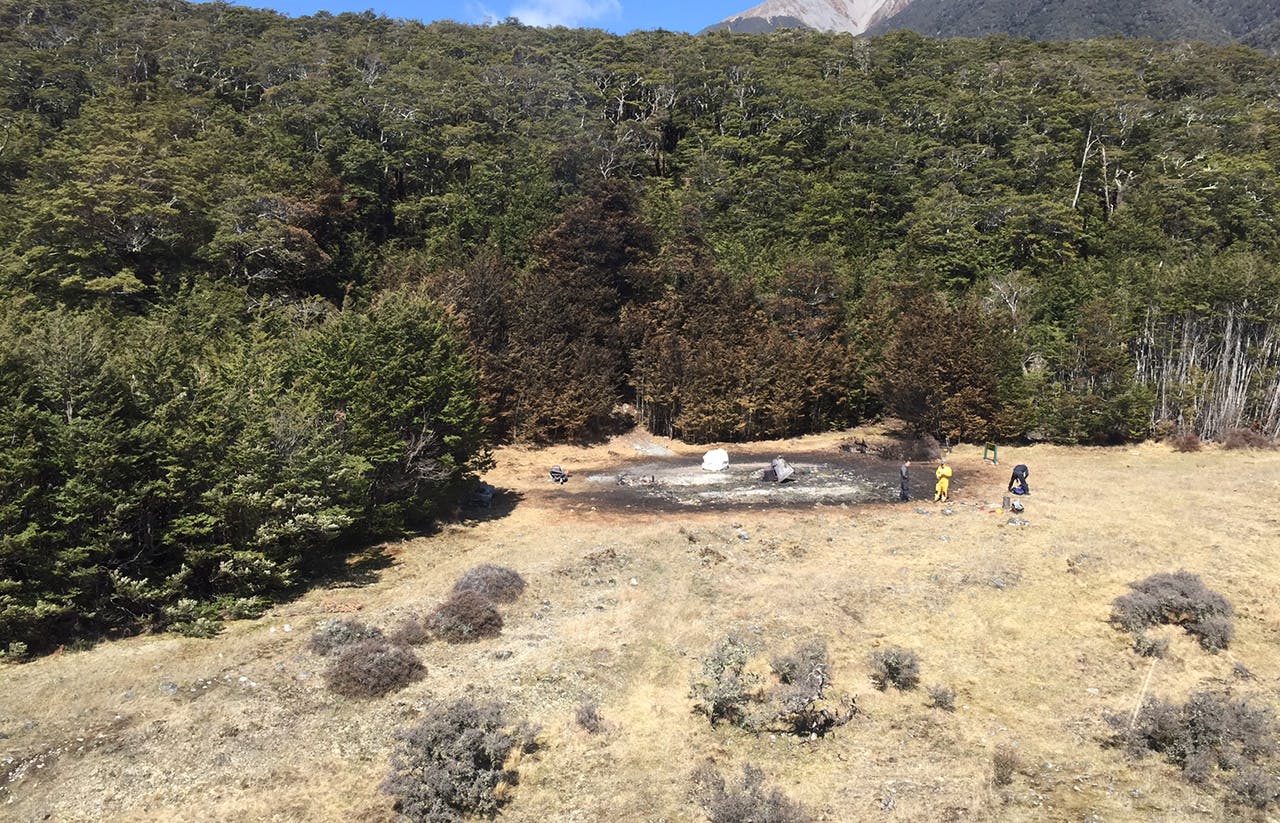 The ashes of the popular Casey Hut. Photo: DOC