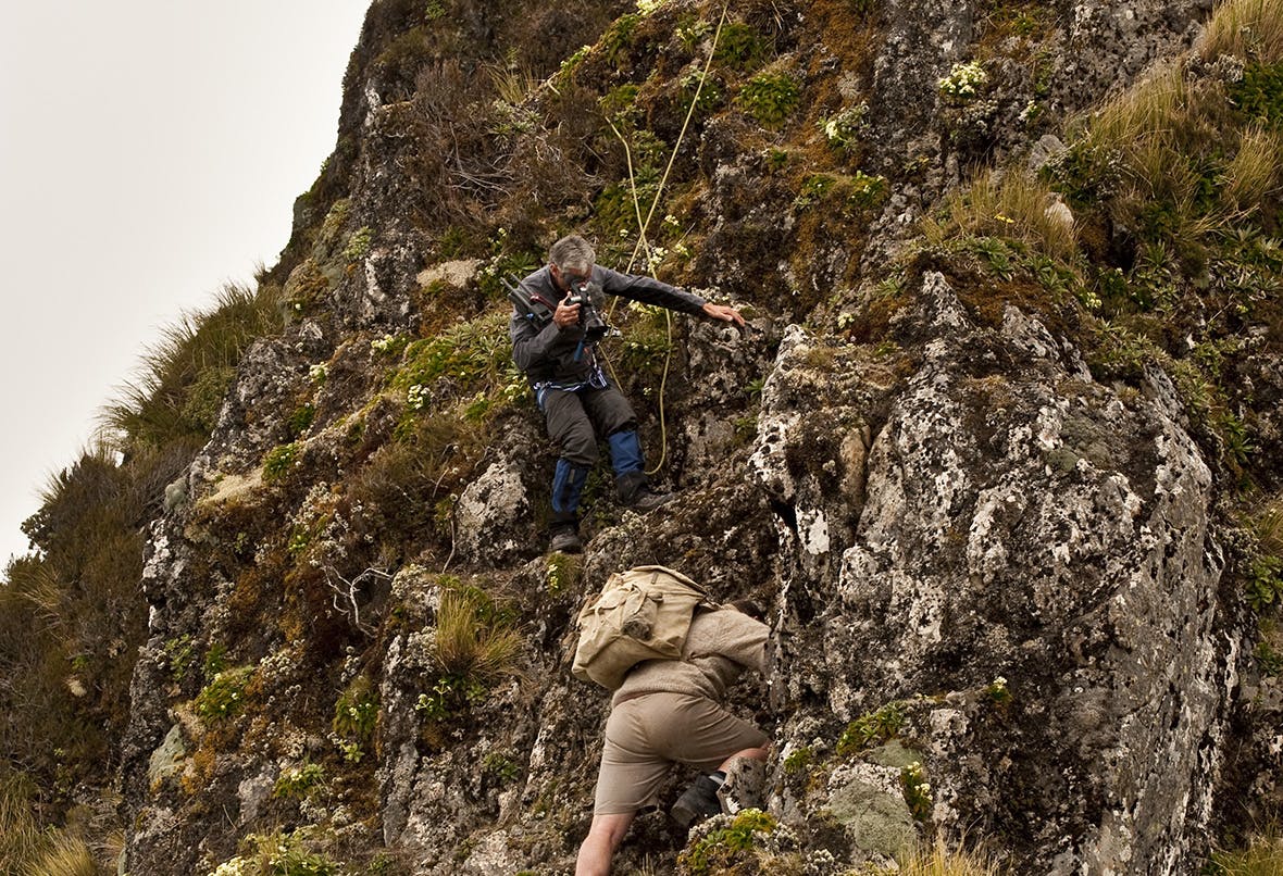 Cameraman Murray Milne films Jamie Fitzgerald during the reenactment of the Sutch search. Photo: Shaun Barnett