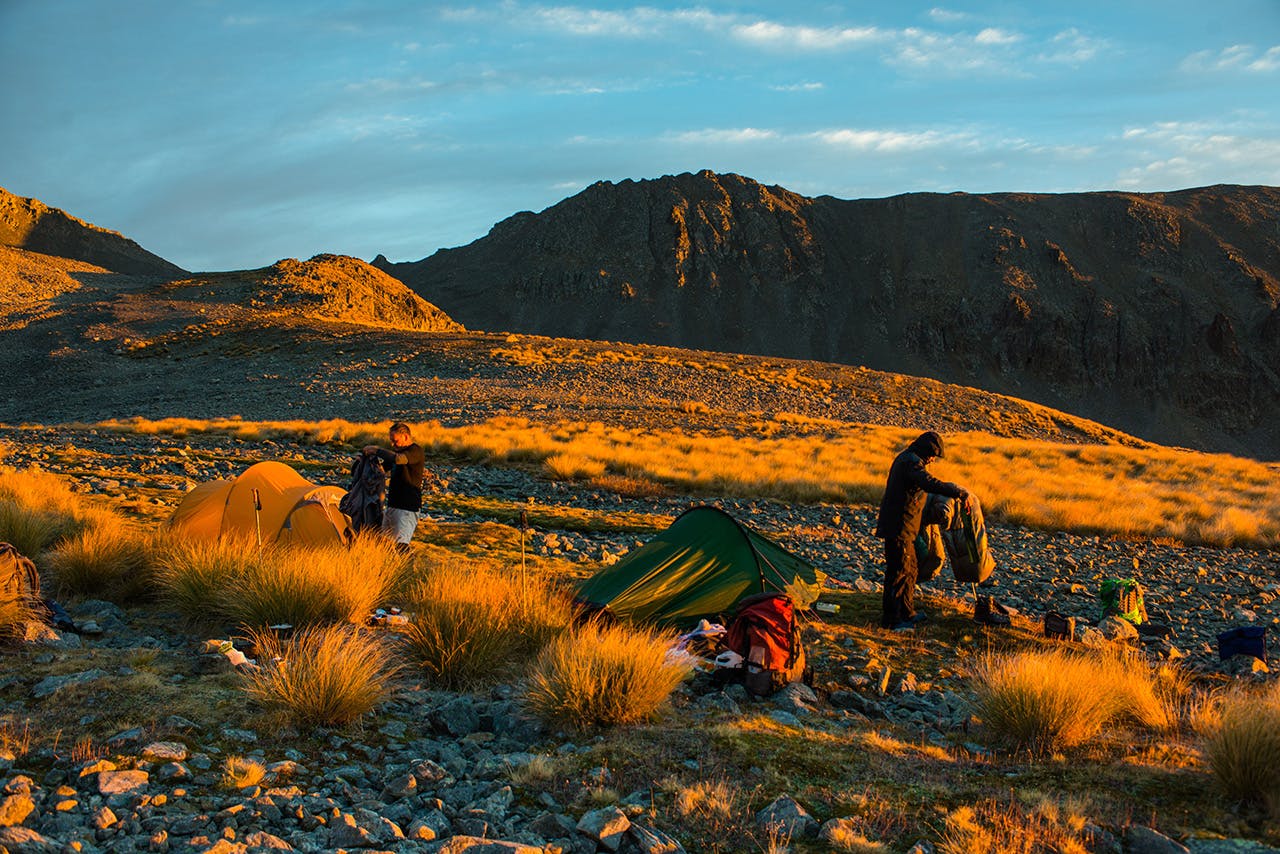 Early light at camp on Hawkdun Range. Photo: Pat Barett