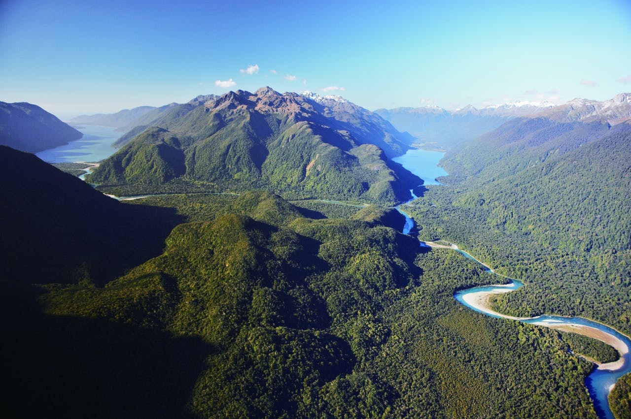 The lower Hollyford Valley and Lake Alabaster. PHOTO: Paul Rush