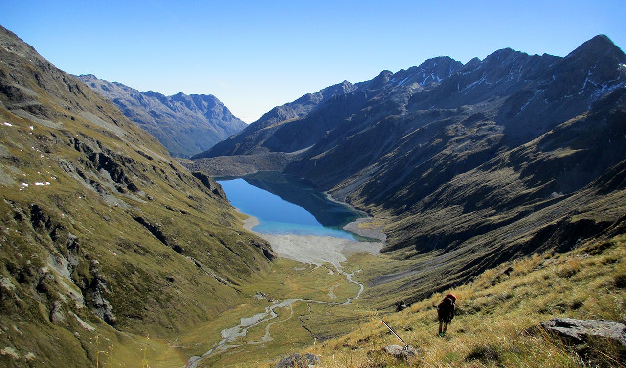 Lake Constance and the upper Sabine Valley from below Waiau Pass. Photo: David Dawkins