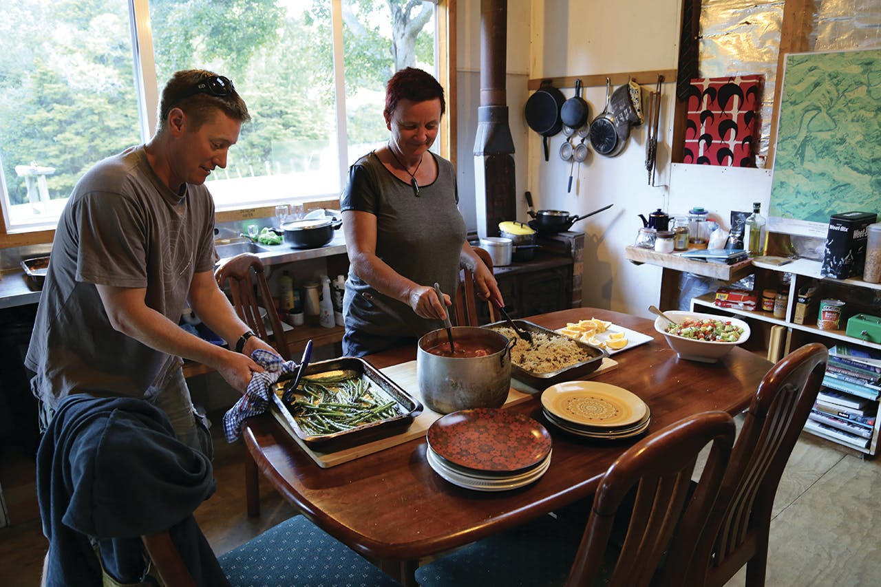 Preparing a lamb tagine feast on the second night. Photo: Matthew Pike