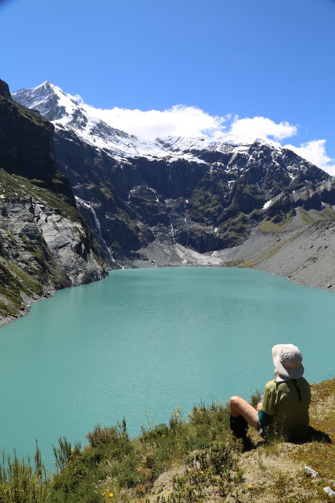Petra enjoys the view over Lucidus Lake with Mt Castor Behind