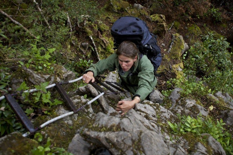 Marie on Cavers Ladder en route to Bulmer Lake