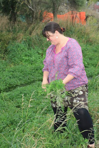 Melany Wright gathering riverside herbs. Photo: Peter Langlands