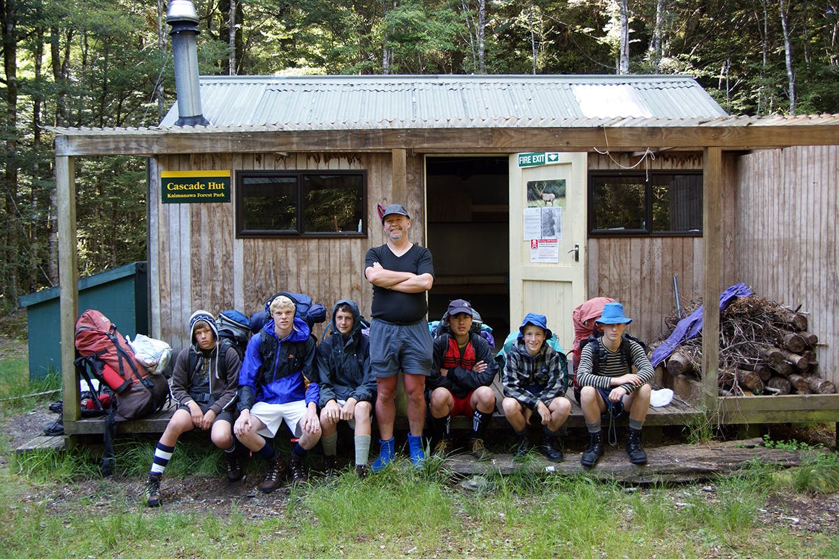 The author leads a school group to Cascade Hut, Kaimanawa Forest Park. Photo: Ray Salisbury
