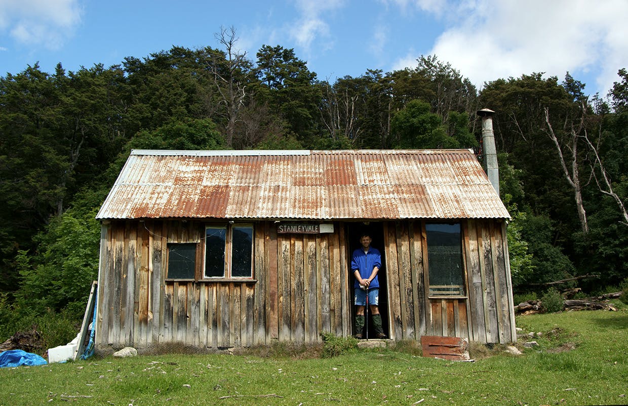 Bagging the rustic hut at Stanley Vale, a stone's throw from Lake Guyon and the Waiau River. Photo: Ray Salisbury