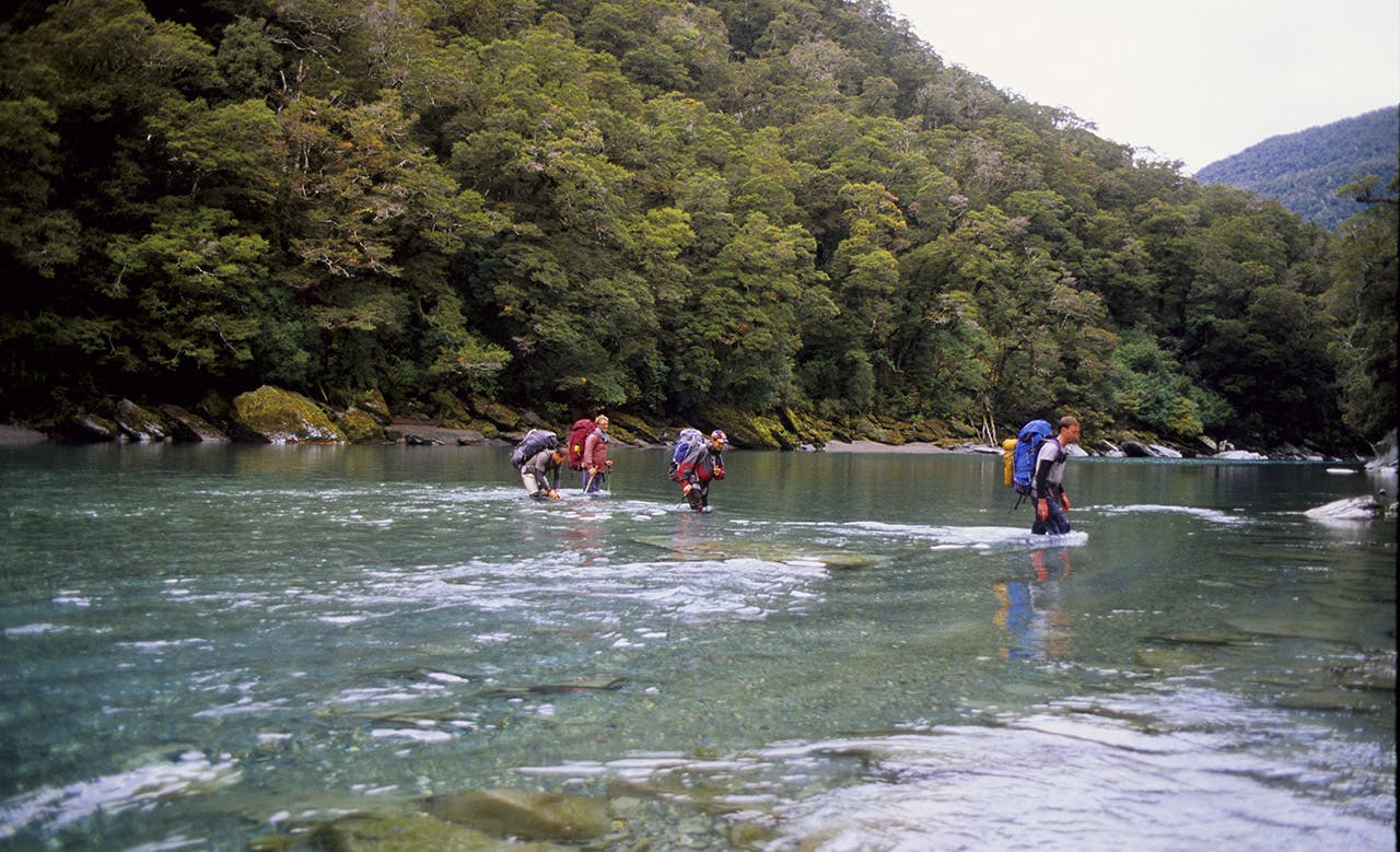 Fording the lower Landsborough at Harper Bluff. Photo: Bat Parrett