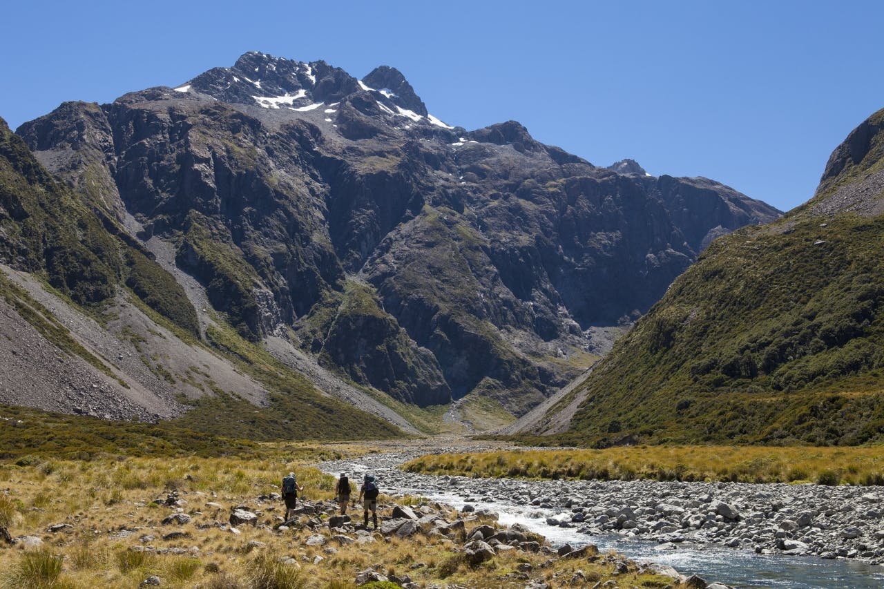 Trampers in the Upper Waimakariri below Carrington Peak. Photo supplied