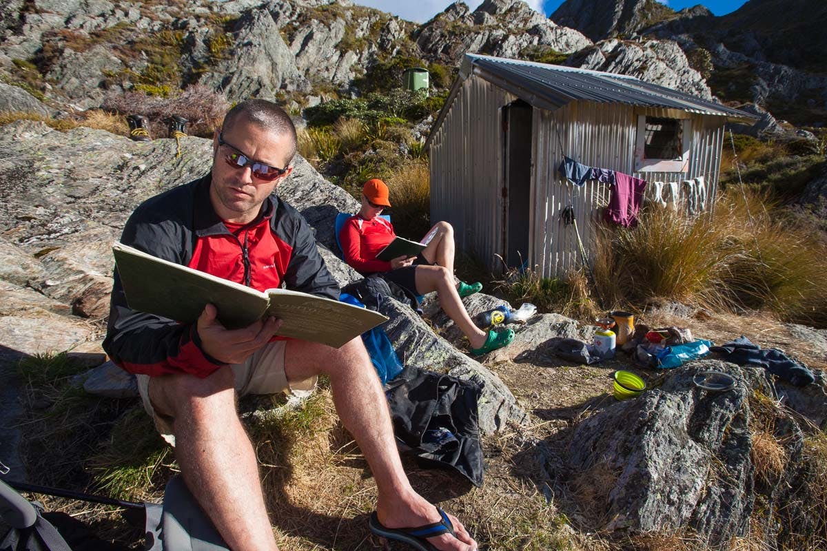 Relaxing at Adelaide Tarn Hut