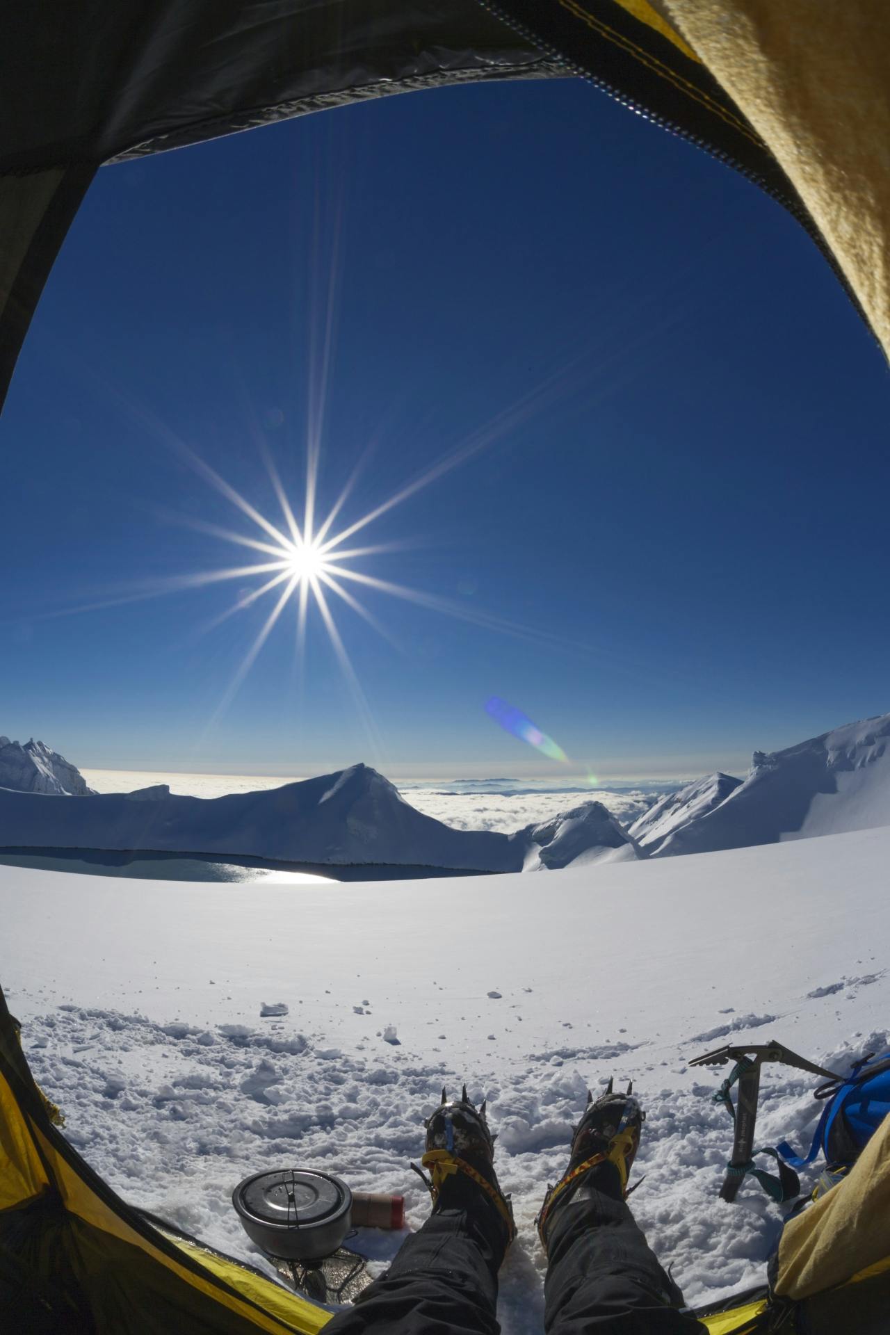 Tent camp near Crater Lake, summit plateau of Mt Ruapehu