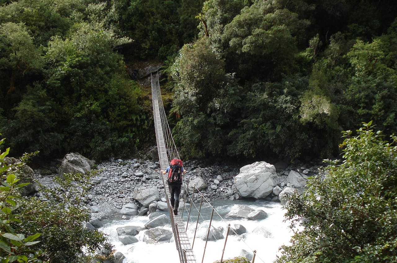 Crossing the swingbridge over Scone Creek. Photo: Nick Ross
