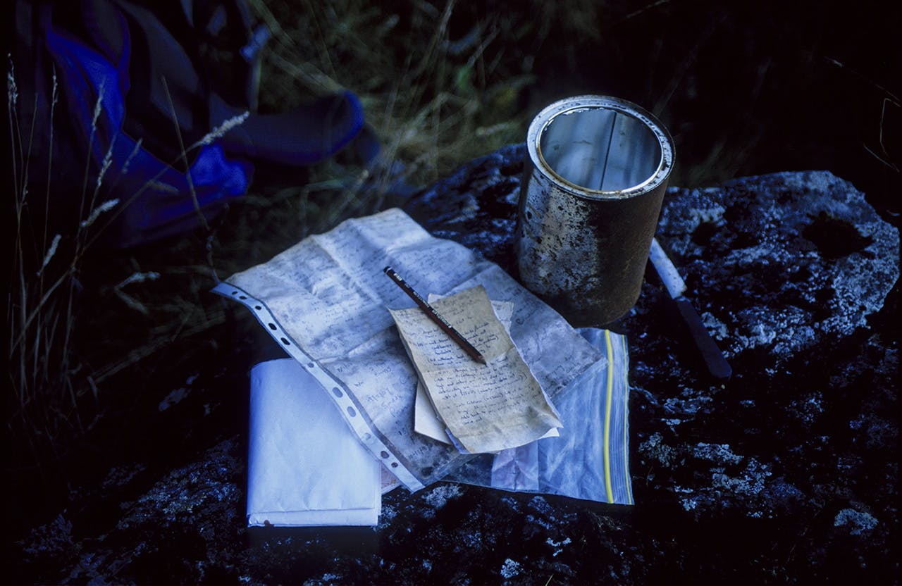 The 'hut book’ at Airport Bivvy. Photo: Bat Parrett