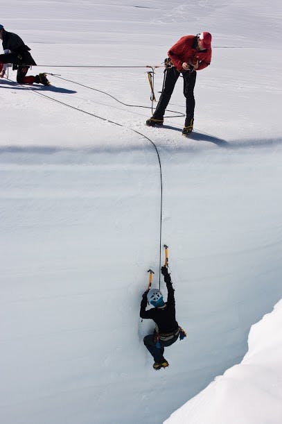 Participants in alpine courses learn how to extract themselves from a crevasse. Photo: Dan Slater 