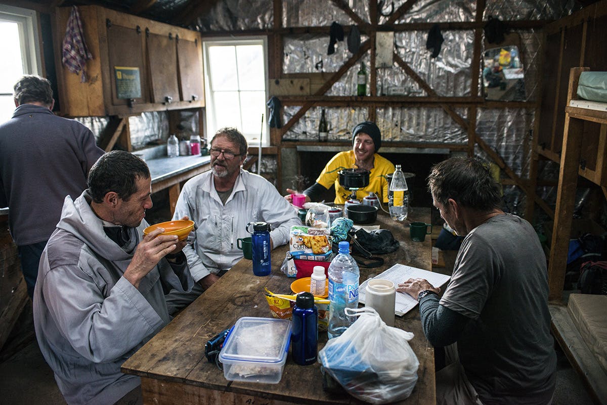 The group inside Top Hut, Hakatere Conservation Park. Photo: Pat Barrett