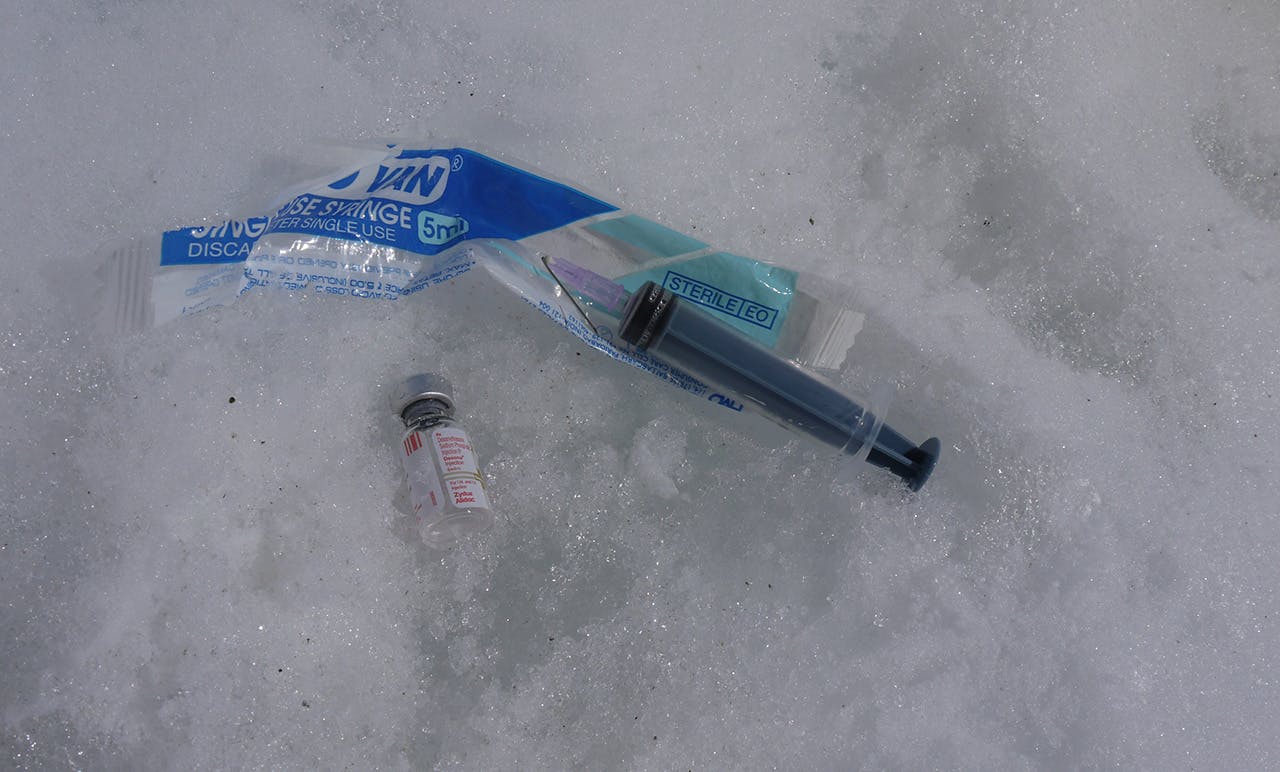 A discarded dose of dexamethasone found just above Camp 3 on Mt Everest. Photo: www.adventureconsultants.com