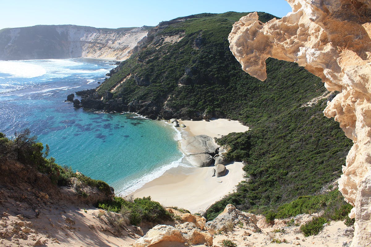 A sheltered cove of rope Bay