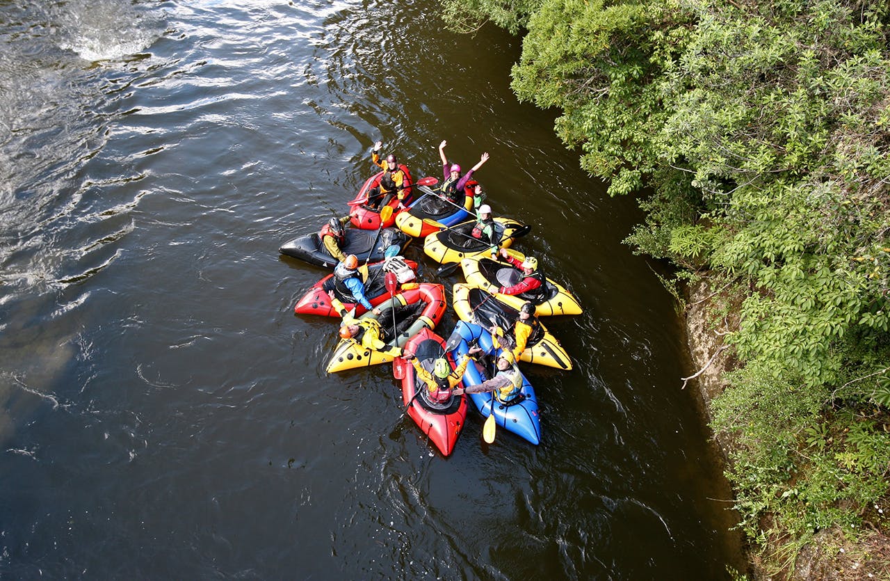 Packrafters congregated on rivers around Murchison for the first Meetup held in January 2016. Photo: Janine Martig
