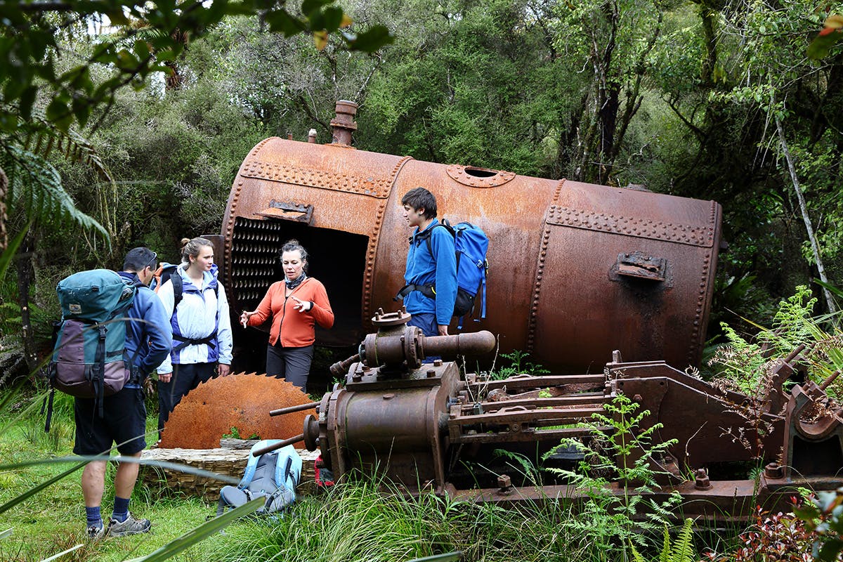 A dilapidated boiler reminds walkers of Rakiura's boom and bust past. Photo: Venture Southland