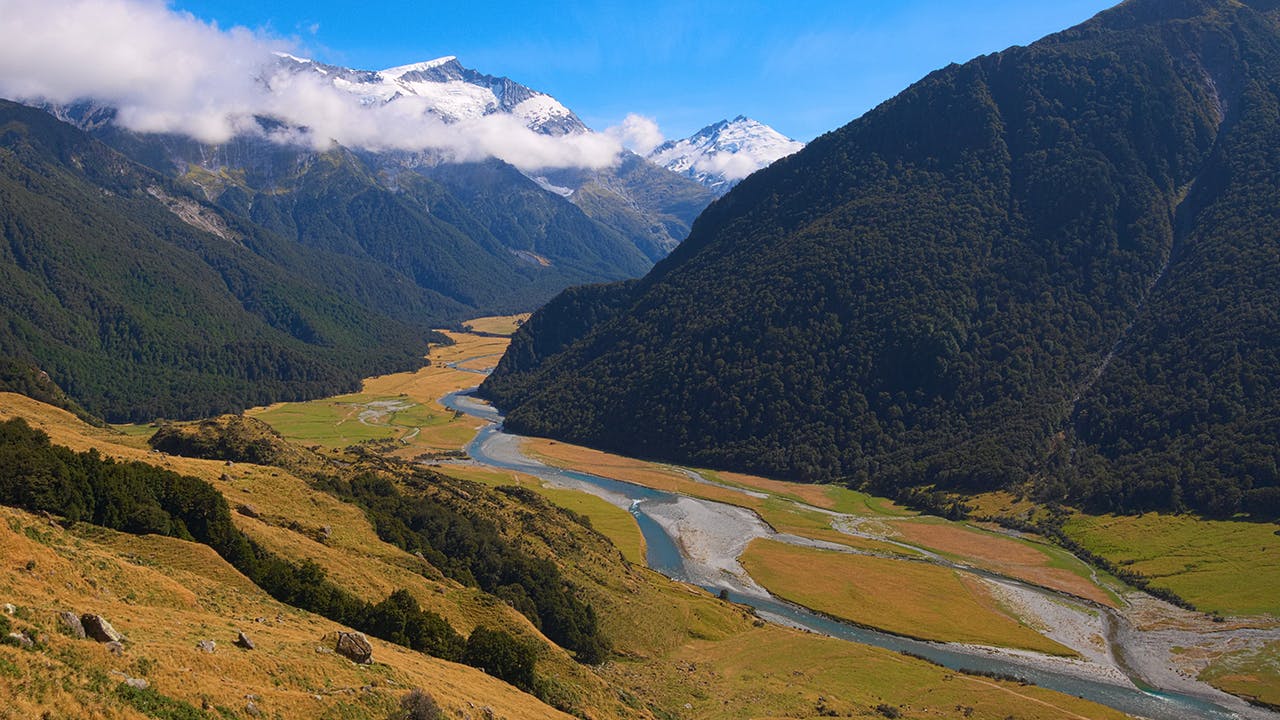 Hike the magnificent west branch of the Mtukituki Valley to the solitude of Liverpool Hut. Photo: Tomas Sobek Photography
