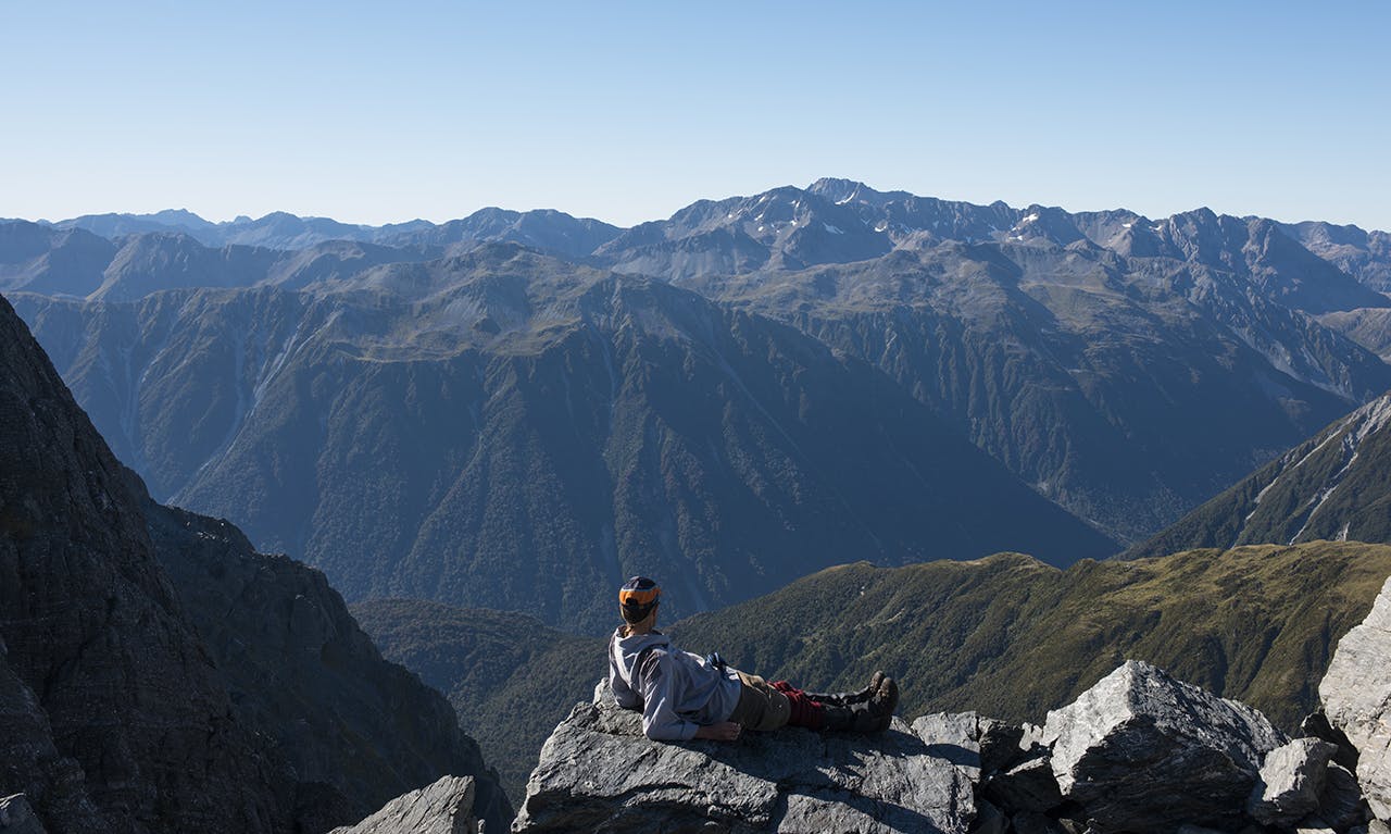 Resting on summit ridge of Tara Tama. Photo: Pat Barrett