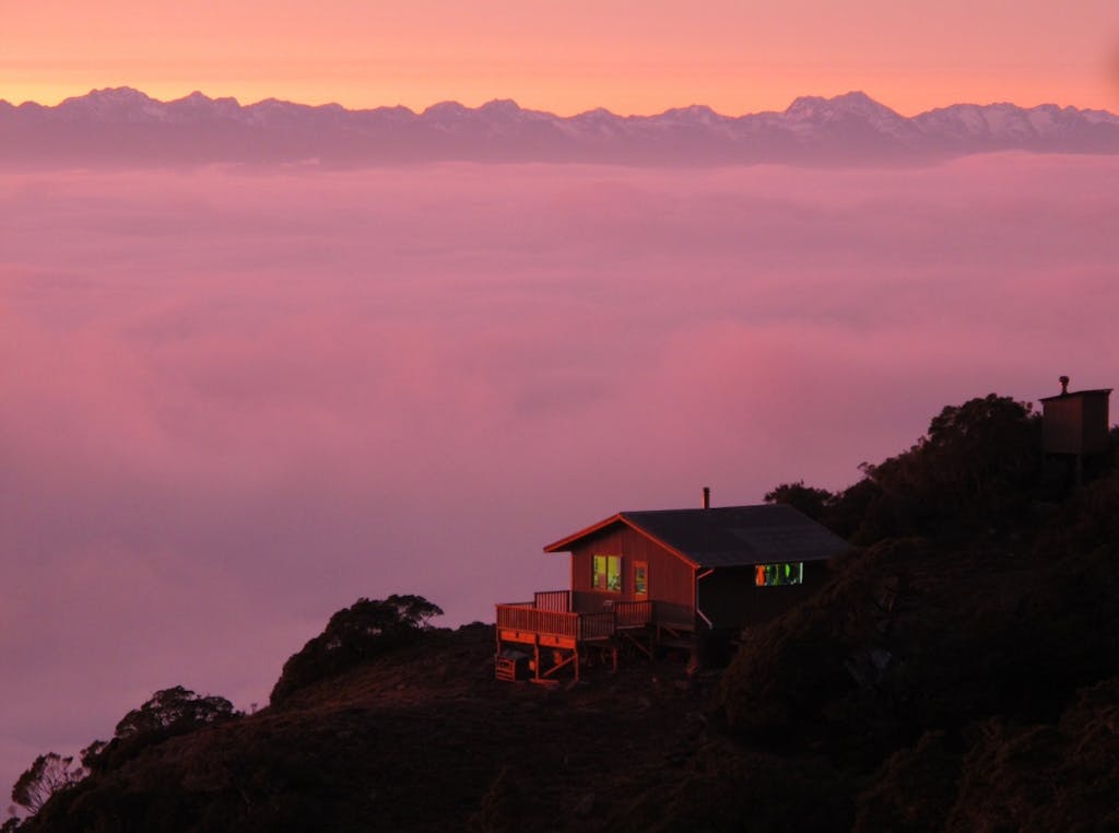 Sunrise at Ghost Lake Hut. Photo: Richard Rossiter