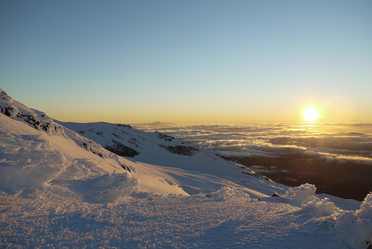 Views from the summit of Ruapehu stretch all the way to Mt Taranaki. Photo: Alistair Hall