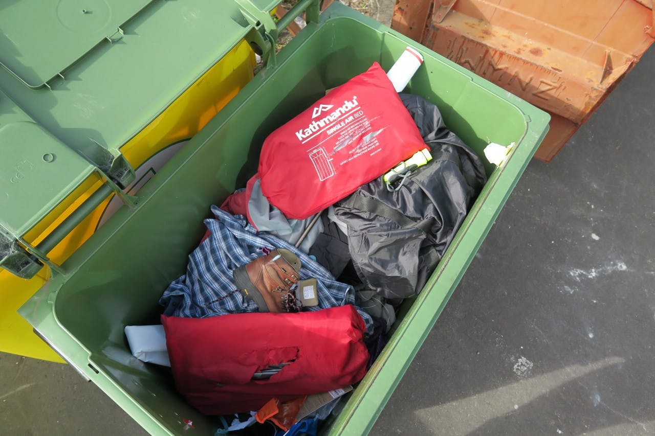 Discarded gear from the Takapuna branch of Kathmandu. Photo: Nicole Barratt