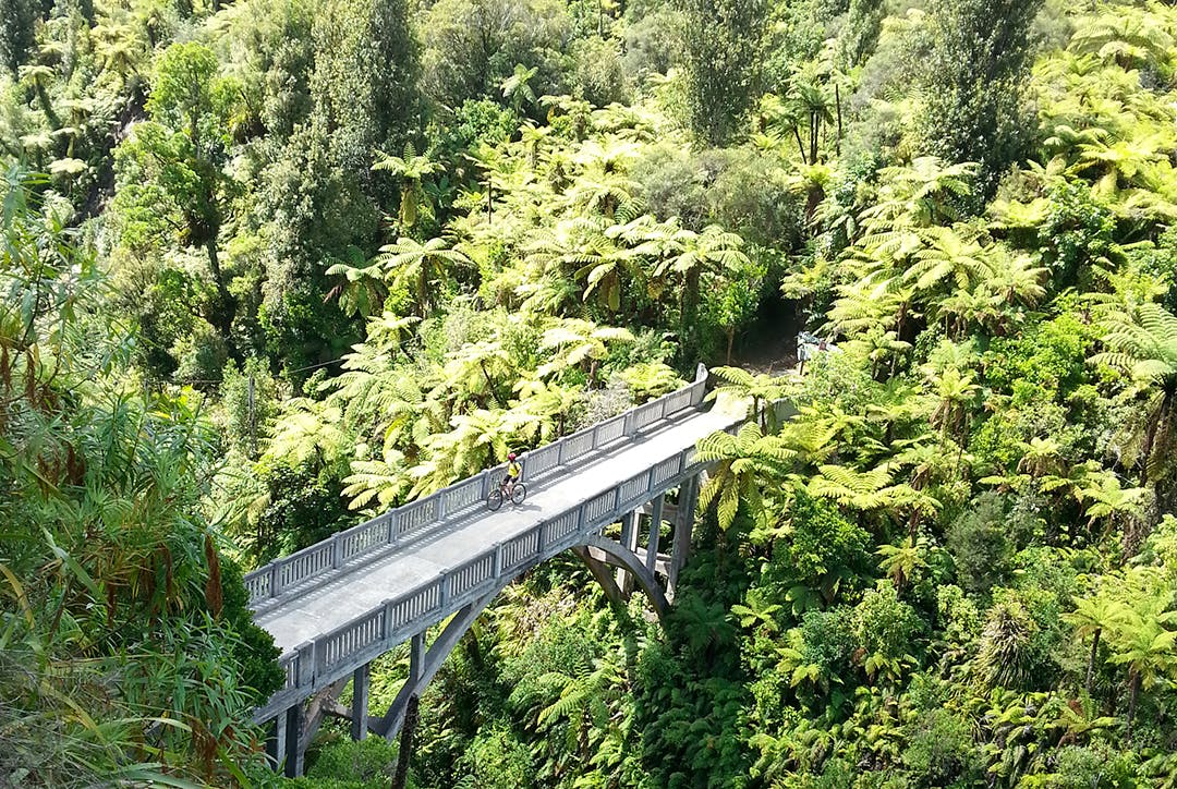 The Bridge to Nowhere is a classic 42km ride ending with a jet boat ride to the road end. Photo : Kathy Ombler
