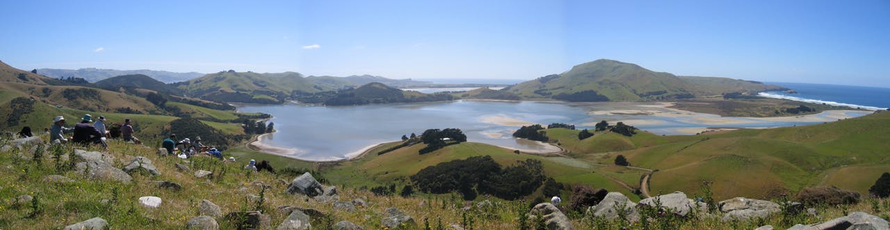 Looking down from Dick Hill to Hoopers Inlet on the Otago Peninsula on a tramping trip during which Kathy Warburton ducked away to grab a geocache along the way. Photo: Kathy Warburton