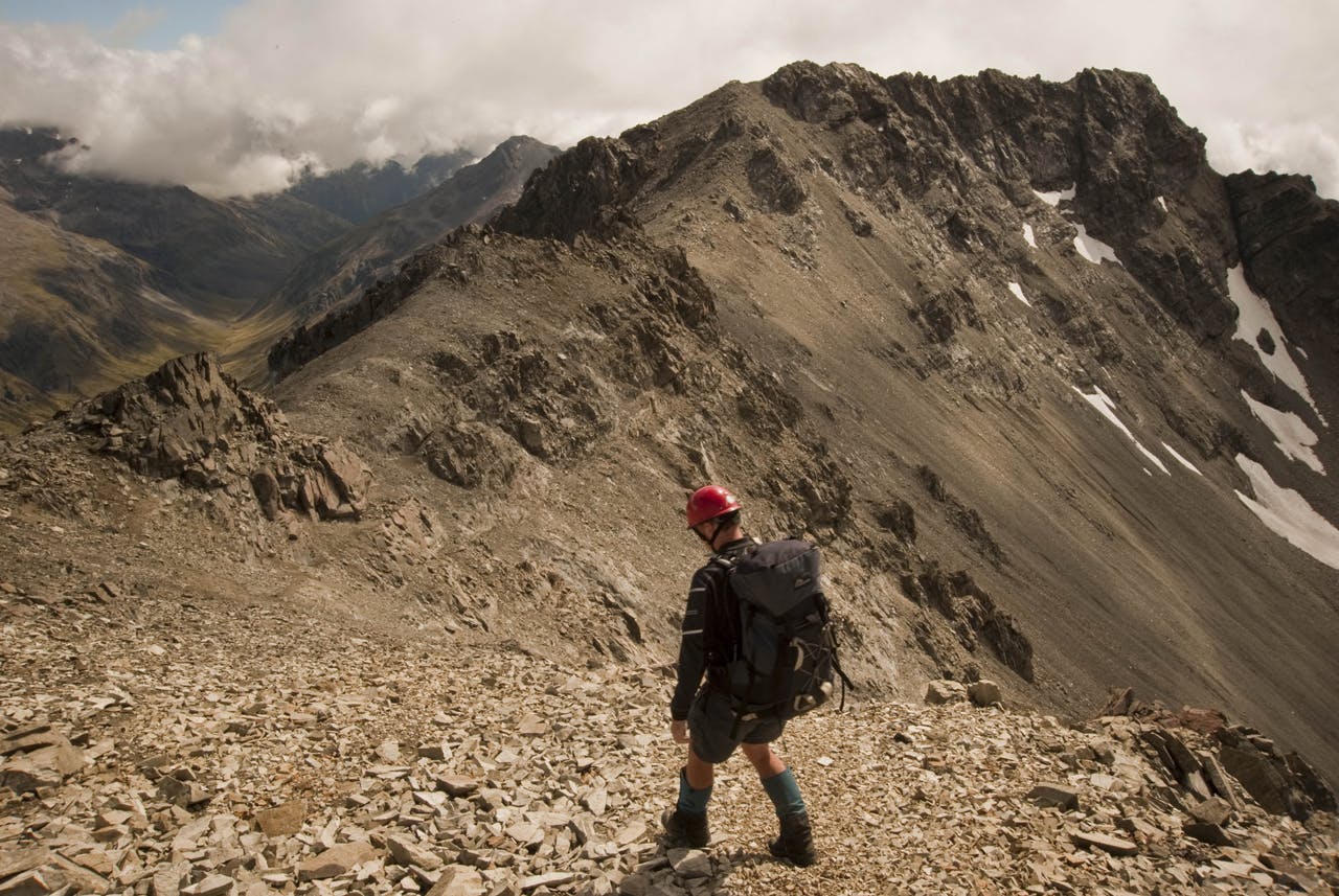 Fraser Crichton on the Polar Range, with Mt Bowers beyond. Photo: Shaun Barnett