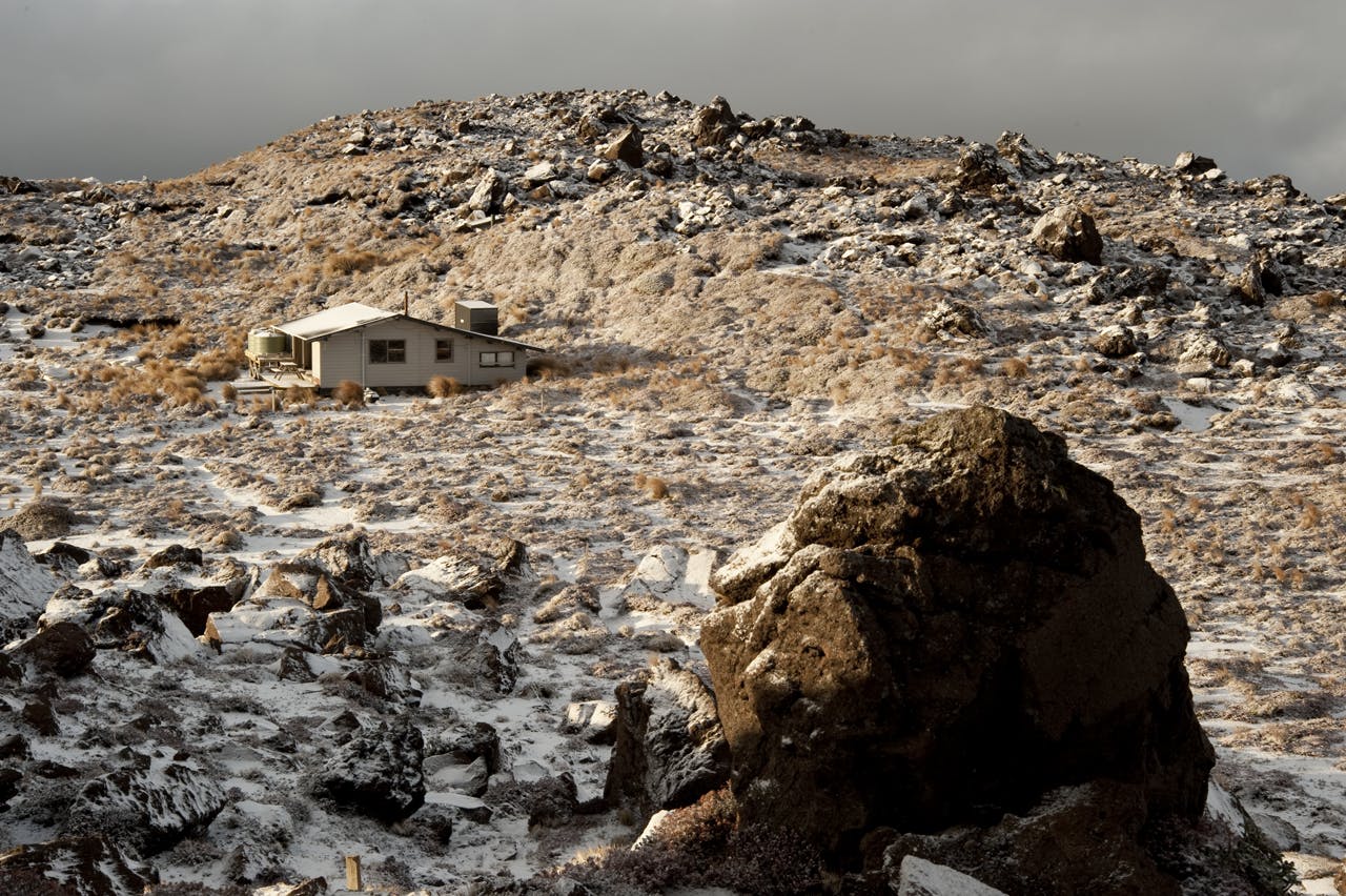 Oturere Hut after a snowfall. Photo: Shawn Barnett