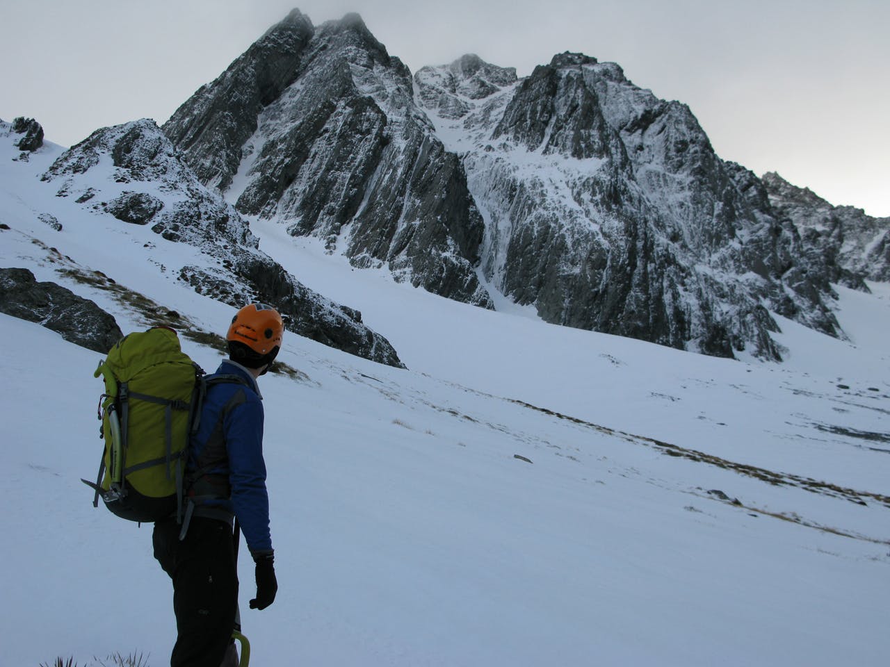 Dasler Pinnacles in winter. The North Ridge is tucked away on the left hand skyline. Photo: Paul Hersey