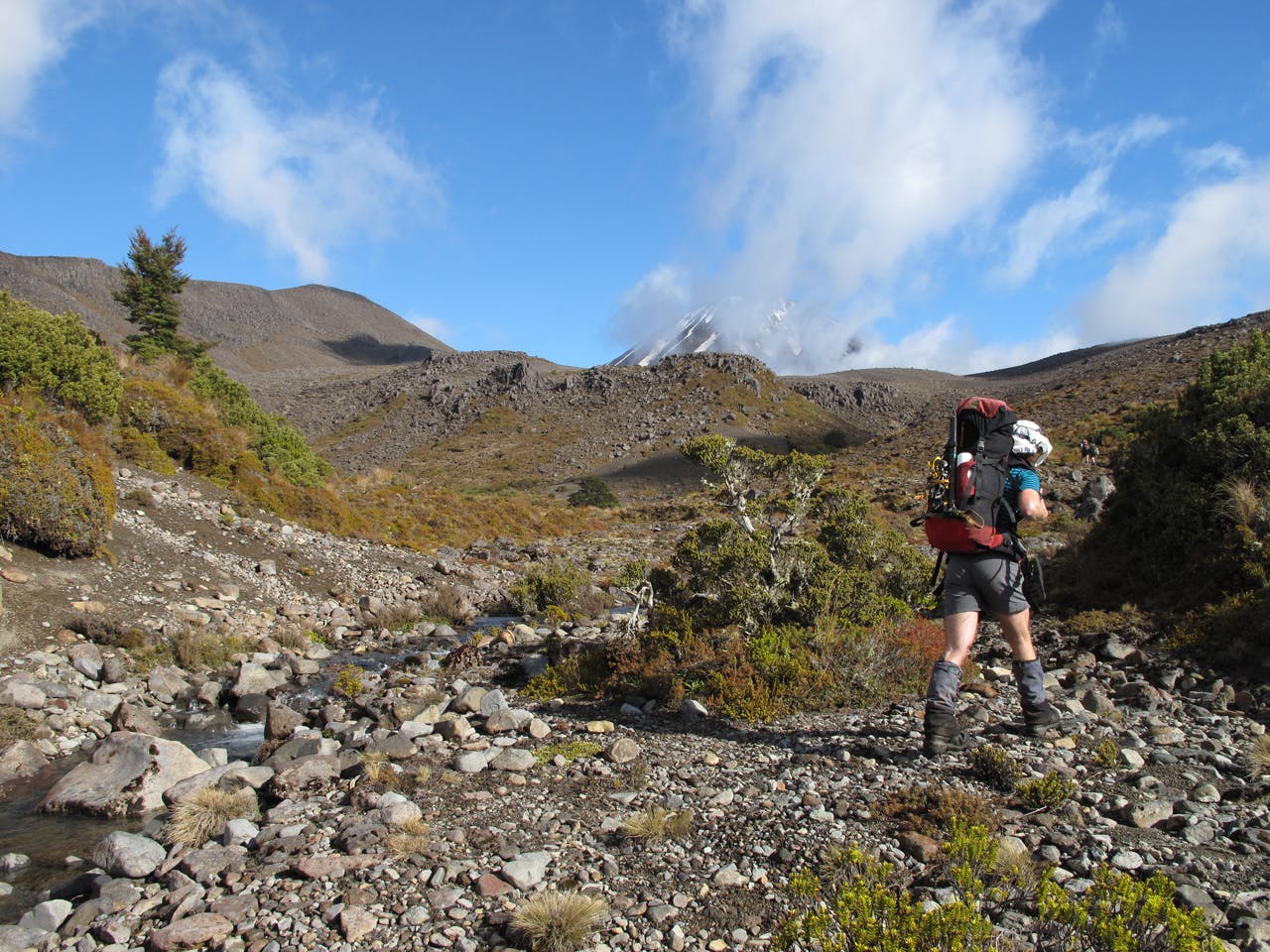 Tramping up the Waihohonu to reach the campsite. Photo: Richard Davies