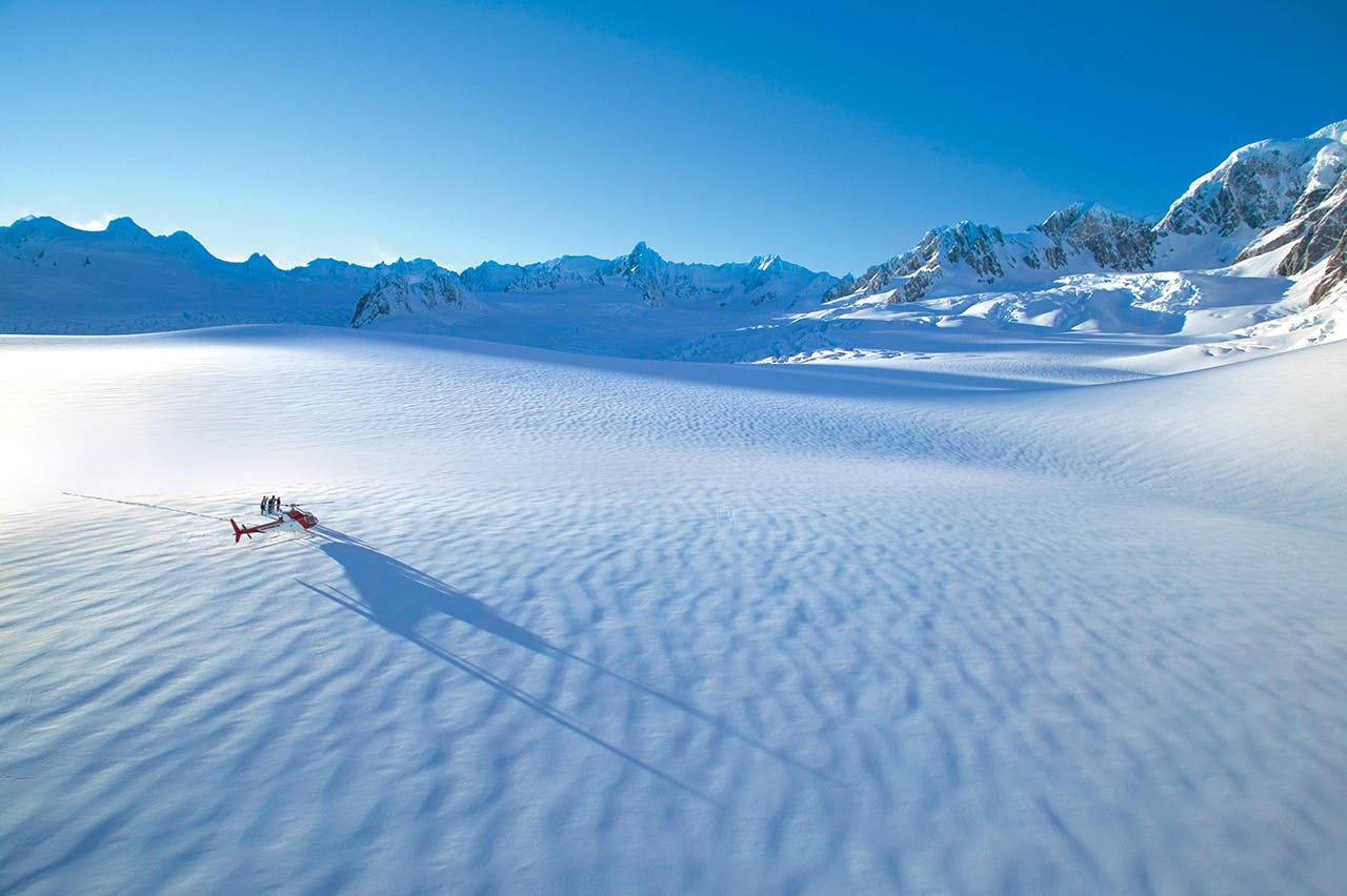 Helicopter landing on Franz Josef glacier. Photo: Supplied