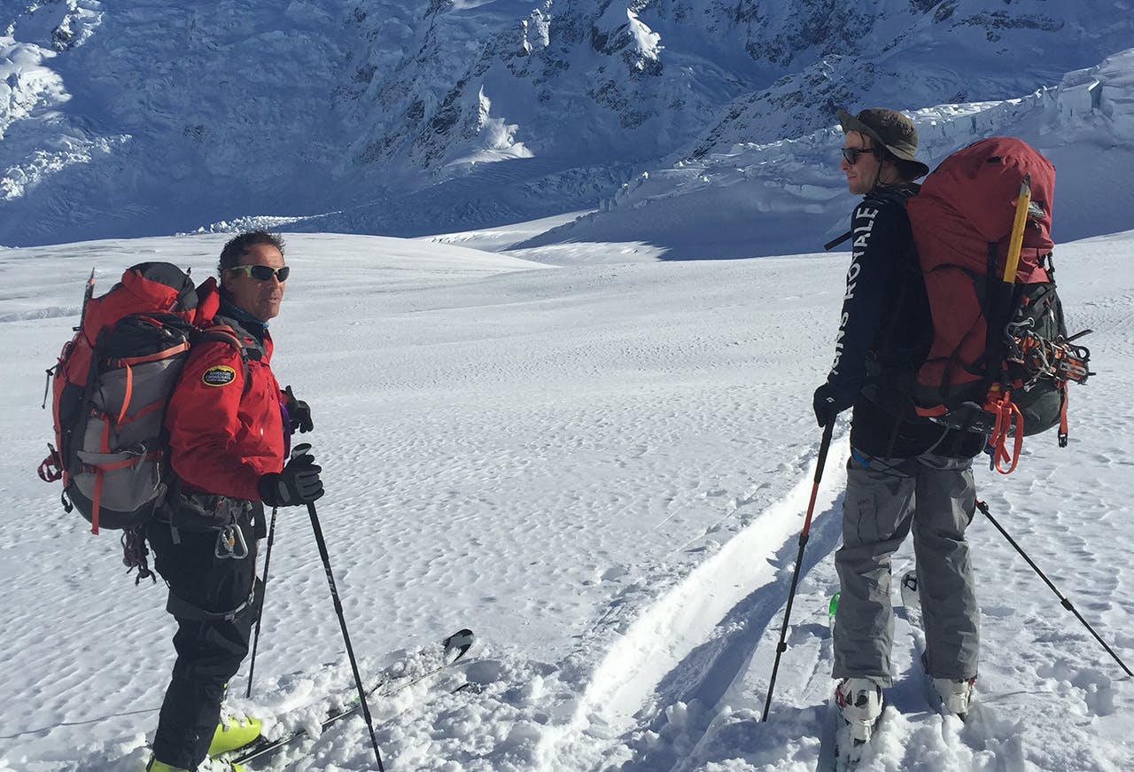 Guy Cotter ski touring with his son Elmo. Photo: Supplied