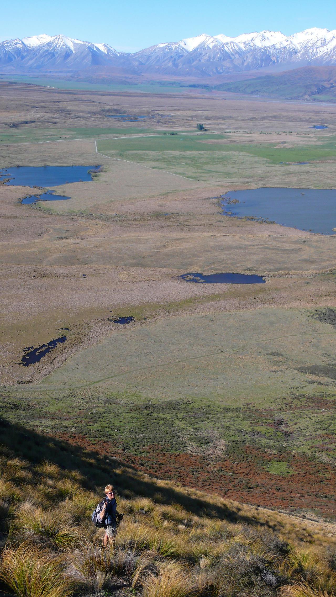 Descending Mt Harper with lakes Roundabout and Emma below. Photo: Dave Mitchell