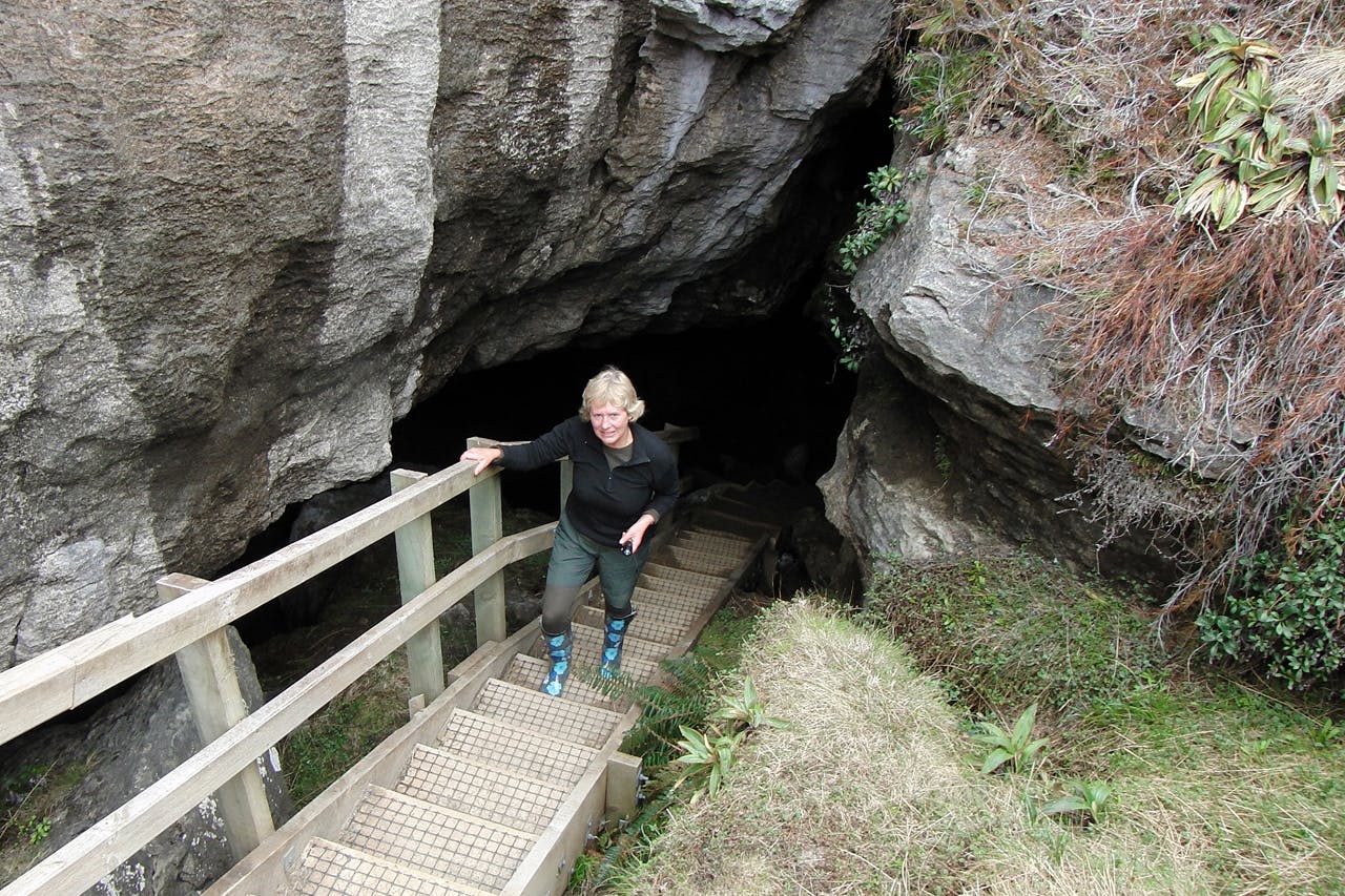 Fay Edwards investigates Luxmore Cave, a 10-minute walk from the hut. 