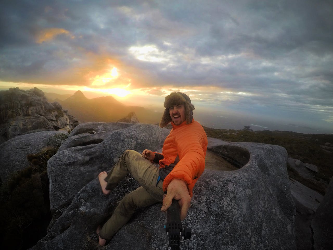 Brando atop Magog during his 30-day tramp around Stewart Island. Photo: Brando Yelavich