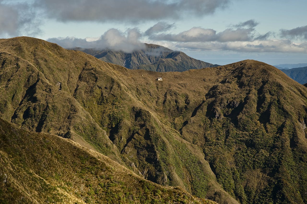 Tarn Ridge Hut offers accommodation for peak baggers. Photo: Shaun Barnett/Black Robin Photography