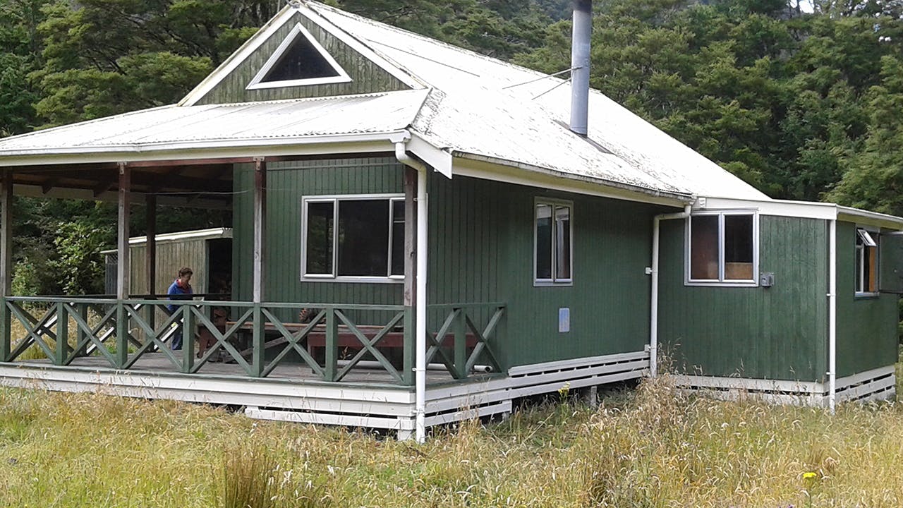 Mitre Flats Hut looking good with a fresh coat of paint. Photo: Supplied